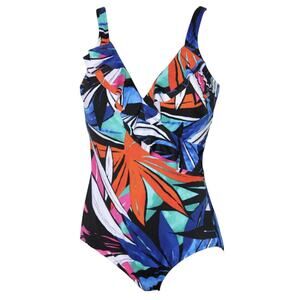 INC Swimsuit Tropical Multicolored Ruffle V-Neck One Piece Adj. Straps Size 18
